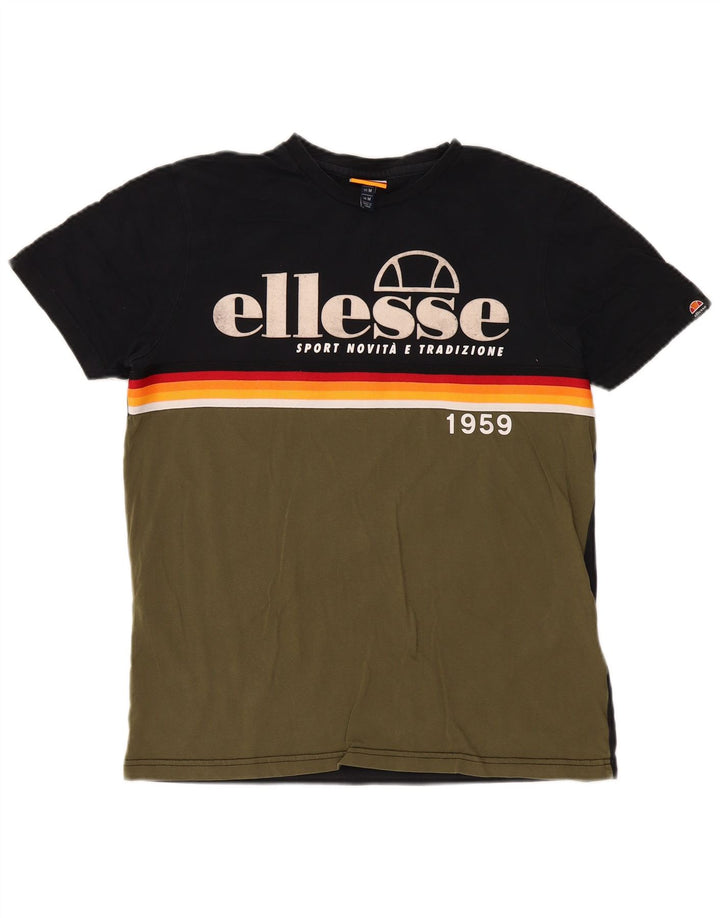 Męska koszulka z grafiką Ellesse, bawełniana, średnia khaki z blokami kolorów