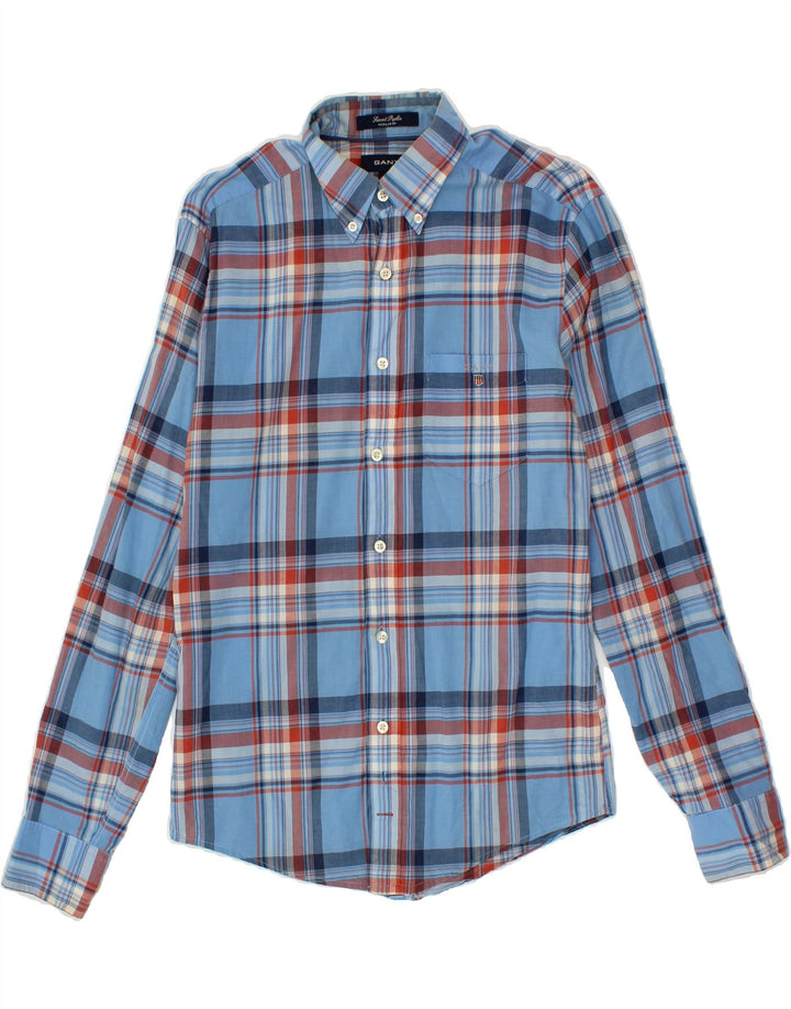 GANT Mens Sunset Poplin Regular Fit Shirt Medium Blue Check Cotton Vintage Gant and Second-Hand Gant from Messina Hembry 