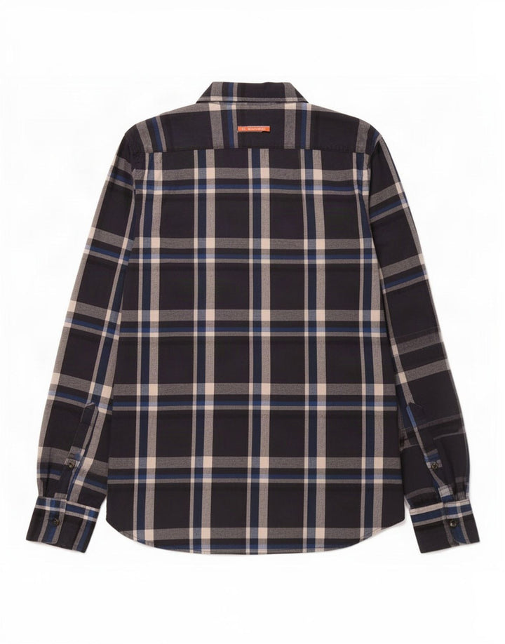 Męska koszula flanelowa Superdry, bawełniana, w średnią granatową kratę