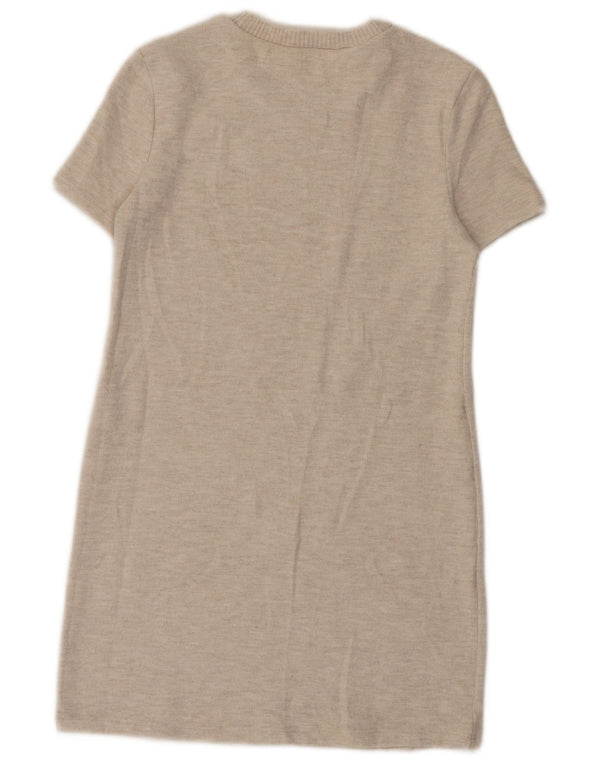 Zara Womens Short Sleeves T-Shirt Dress UK 10 Small Beige Flecked Polyester