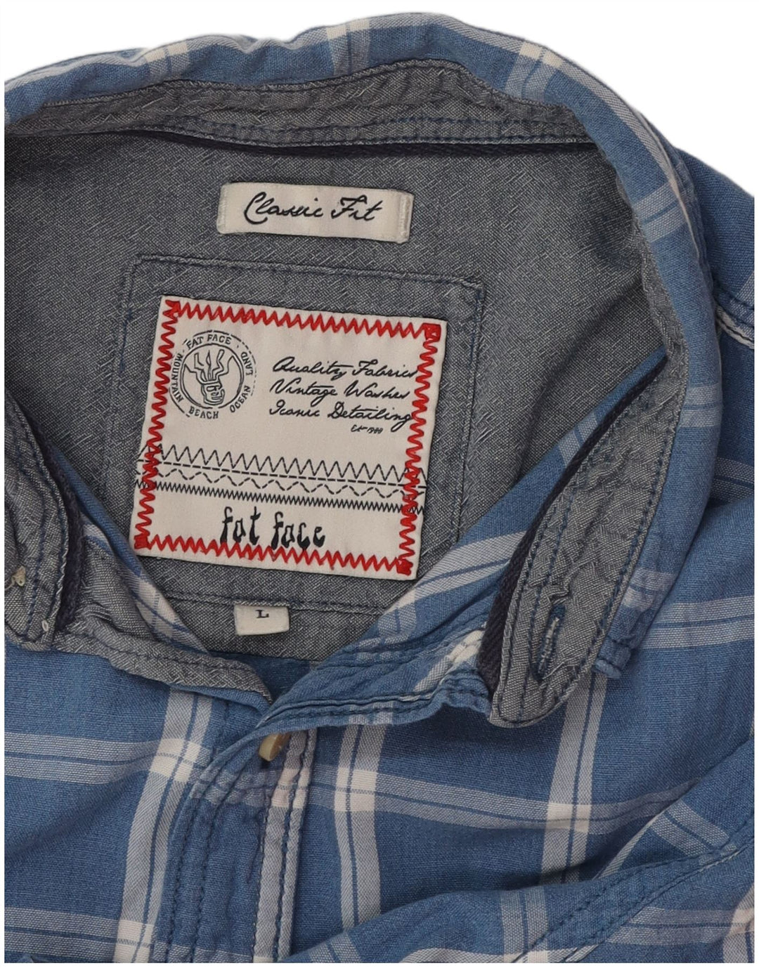 Męska koszula z krótkim rękawem FAT FACE o klasycznym kroju, w dużą niebieską kratkę