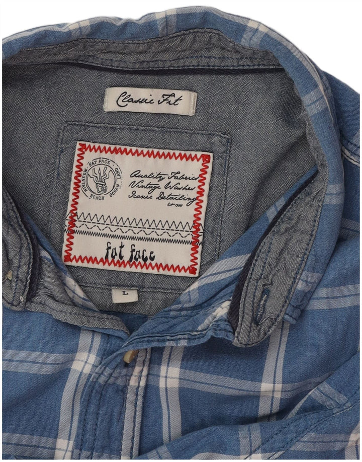 Męska koszula z krótkim rękawem FAT FACE o klasycznym kroju, w dużą niebieską kratkę