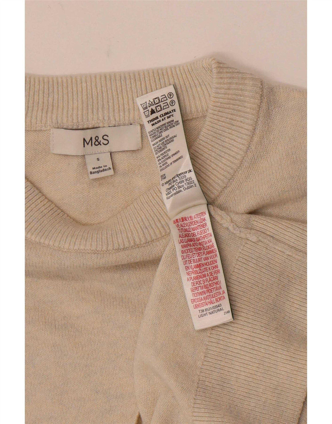 Marks & Spencer Damski sweter z dekoltem w łódkę, UK 10, mały, beżowy poliester