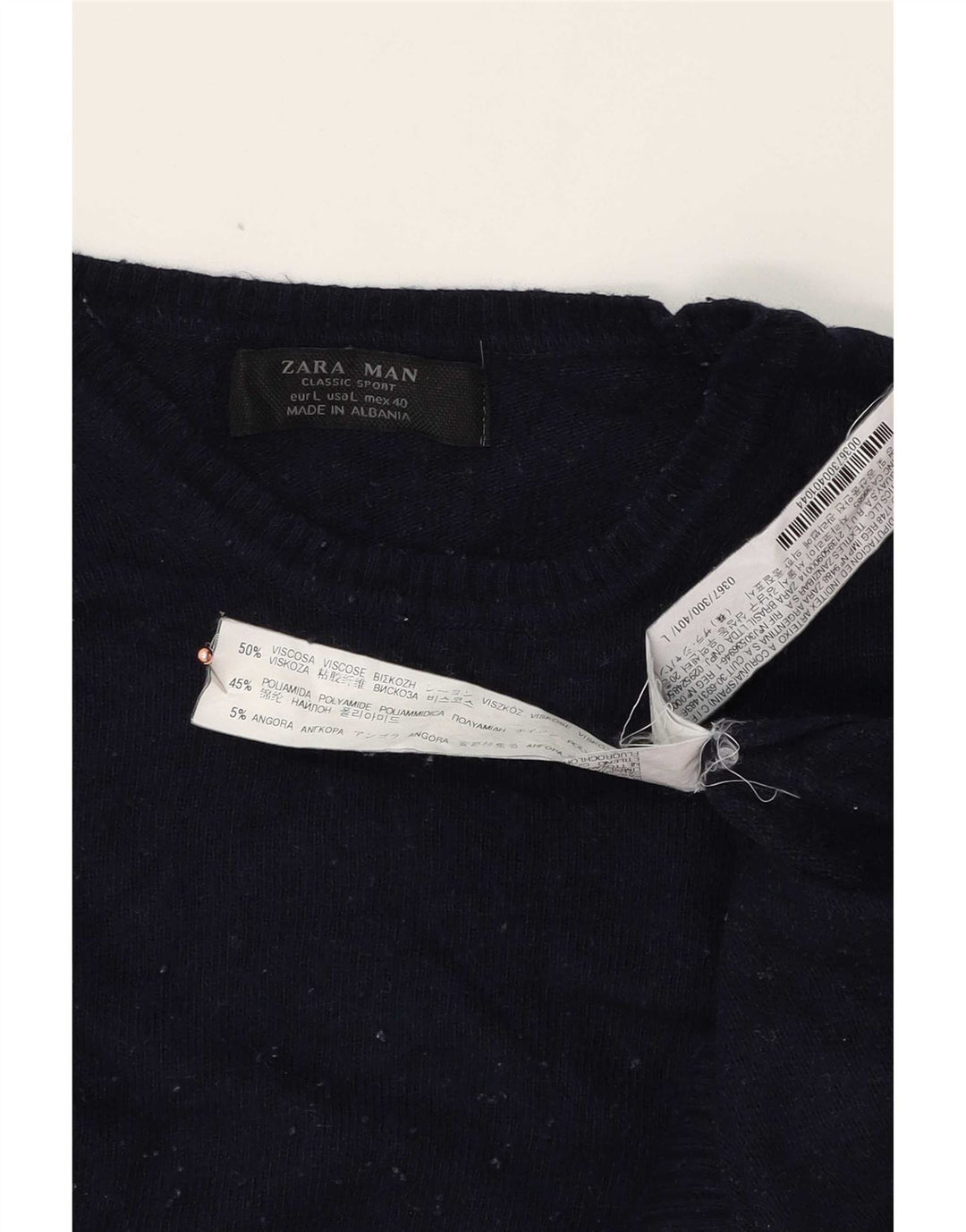 Męski sweter z okrągłym dekoltem Zara, duży, granatowy, wiskoza