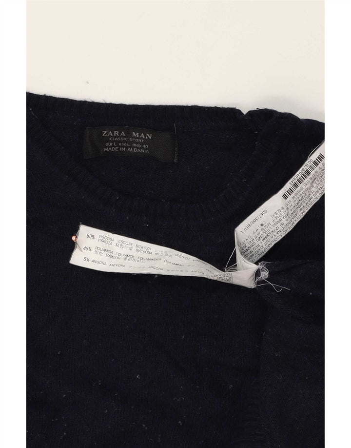 Męski sweter z okrągłym dekoltem Zara, duży, granatowy, wiskoza