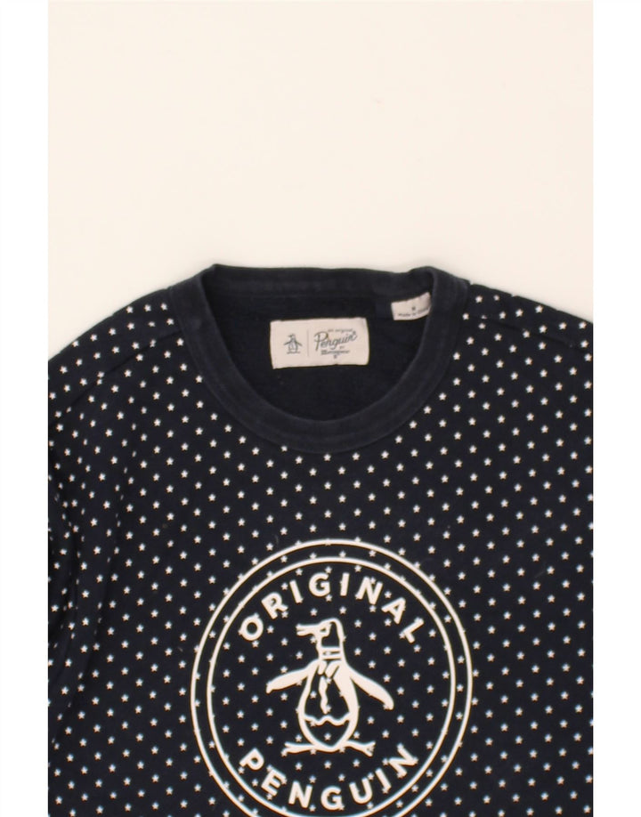 PENGUIN Womens Graphic Sweatshirt Jumper UK 14 Medium Navy Blue Polka Dot Vintage Penguin and Second-Hand Penguin from Messina Hembry 