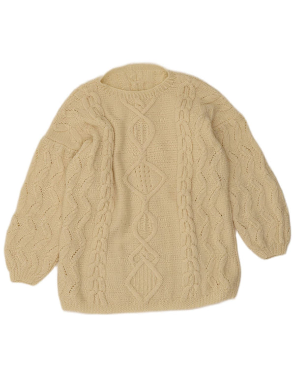 Sweter damski w stylu vintage z okrągłym dekoltem UK 16, duży beż