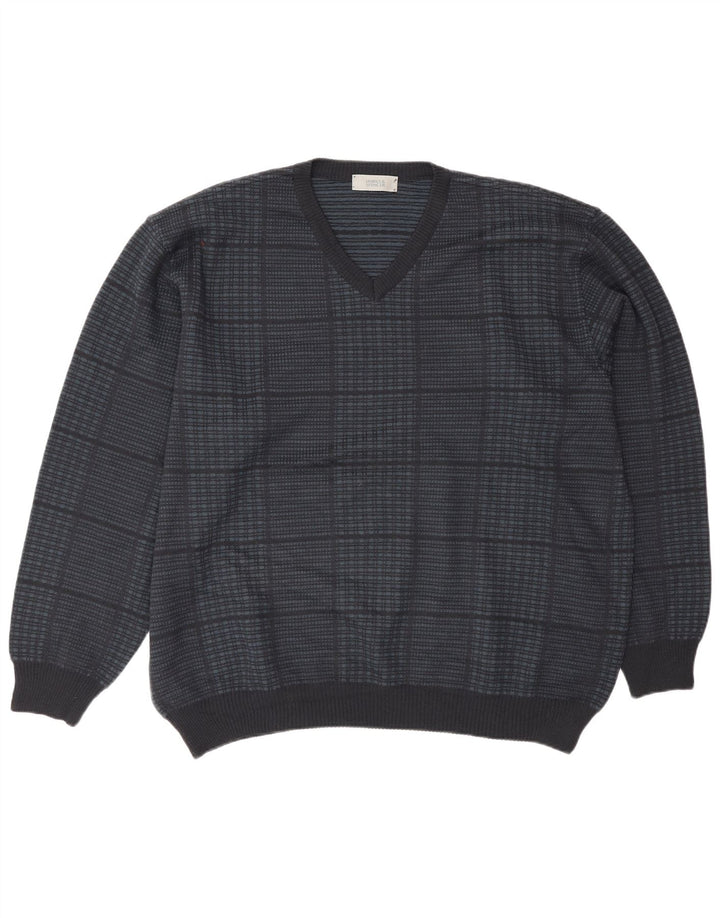 Marks & Spencer Męski sweter z dekoltem w kształcie litery V, XL, granatowy, akrylowy w kratkę