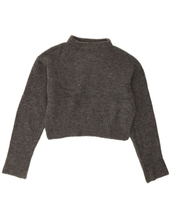 Zara Womens Loose Fit Crop Turtle Neck Jumper Sweater UK 6 XS Grey Flecked