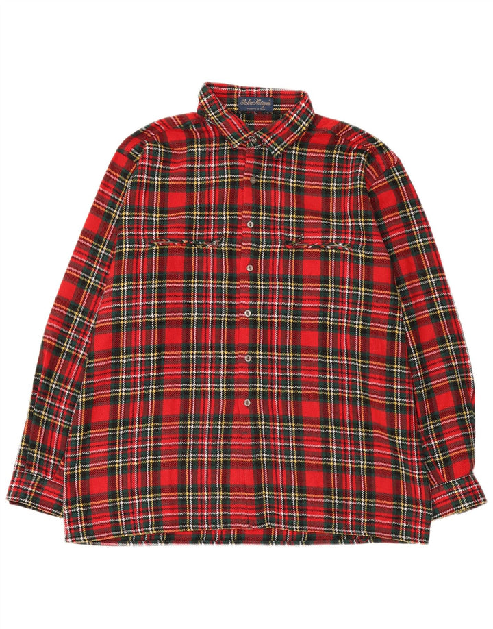 Vintage męska koszula flanelowa XL, wełniana w czerwoną kratę