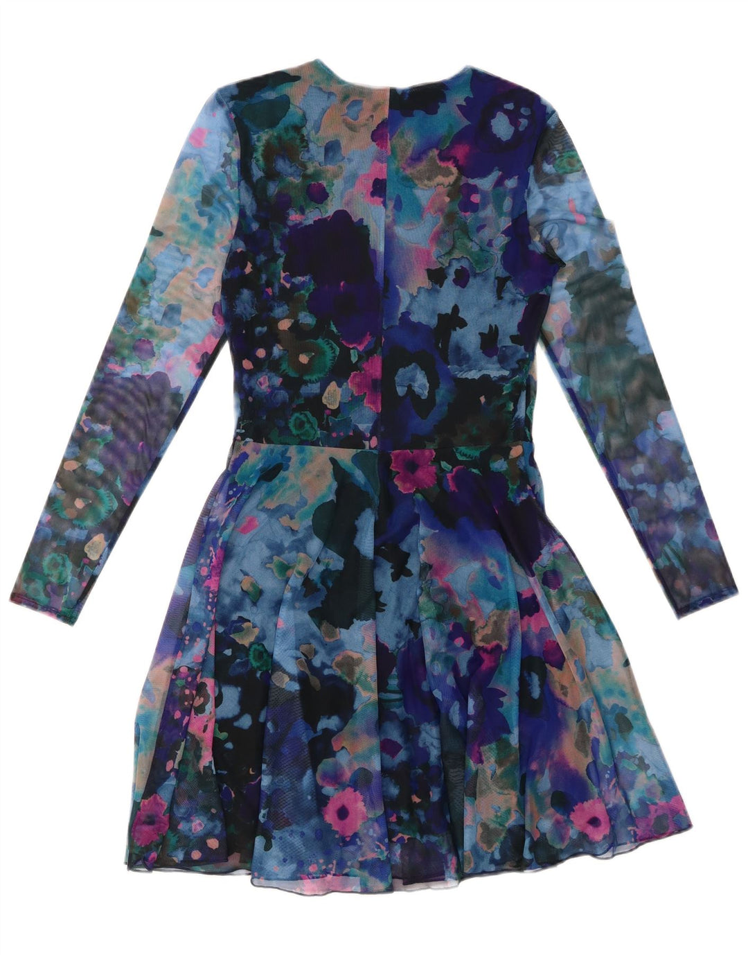 DESIGUAL Damska sukienka trapezowa z długim rękawem w abstrakcyjny wzór UK 10 Small Blue