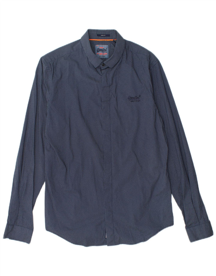 SUPERDRY Męska koszula slim fit, mała, bawełniana w granatowe cętki