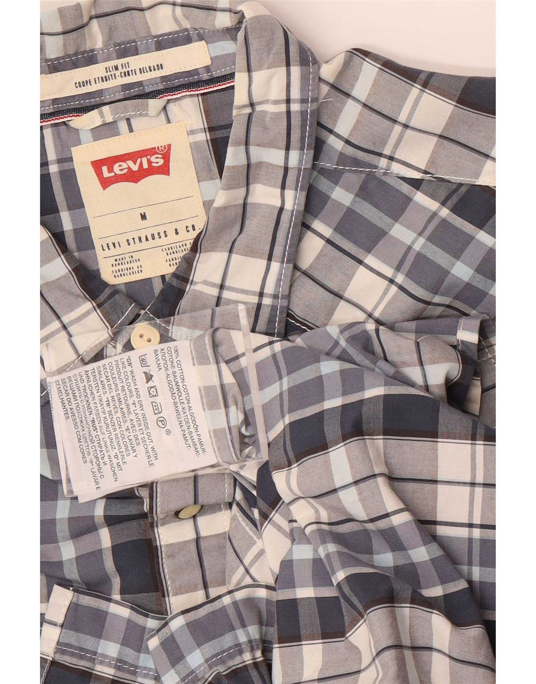 Męska koszula slim fit z krótkim rękawem Levi's, bawełniana w średnią niebieską kratkę