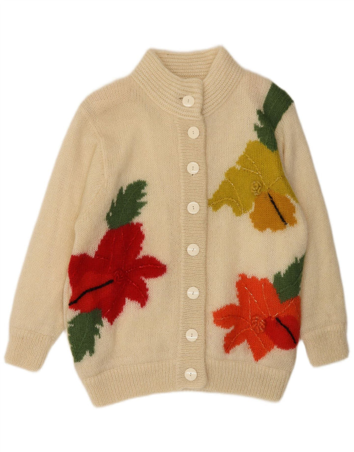 BIBO Damski sweter rozpinany w jednym rozmiarze w kolorze złamanej białej wełny w kwiaty