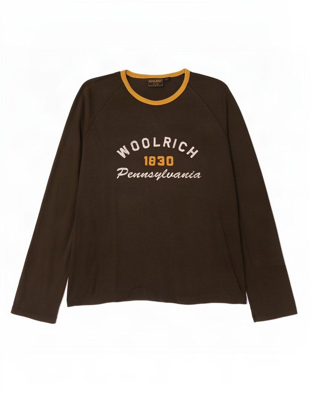 Męski top z grafiką Woolrich z długim rękawem 2XL, brązowa bawełna