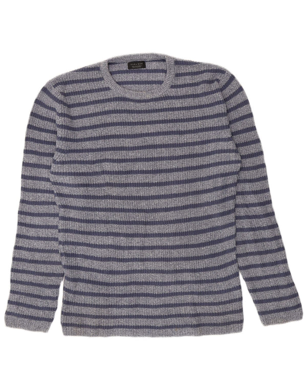 Męski sweter Zara z okrągłym dekoltem, duży, bawełniany w niebieskie paski