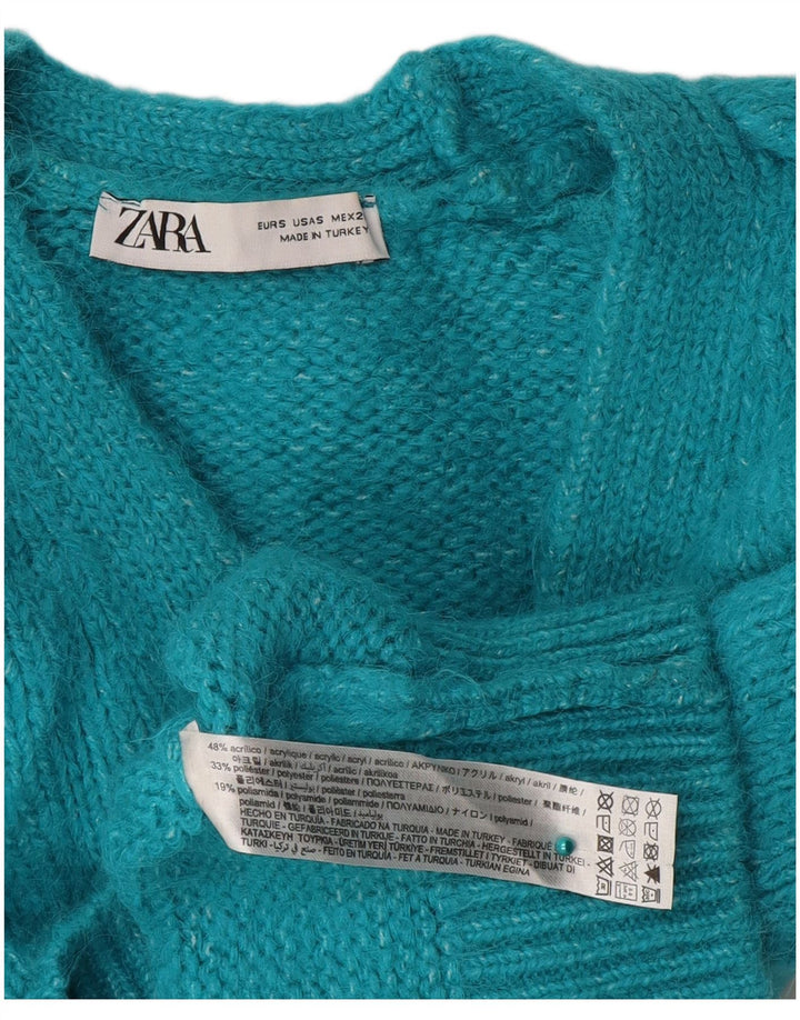 Sweter damski ZARA Crop Cardigan UK 10 Mały Niebieski Akryl