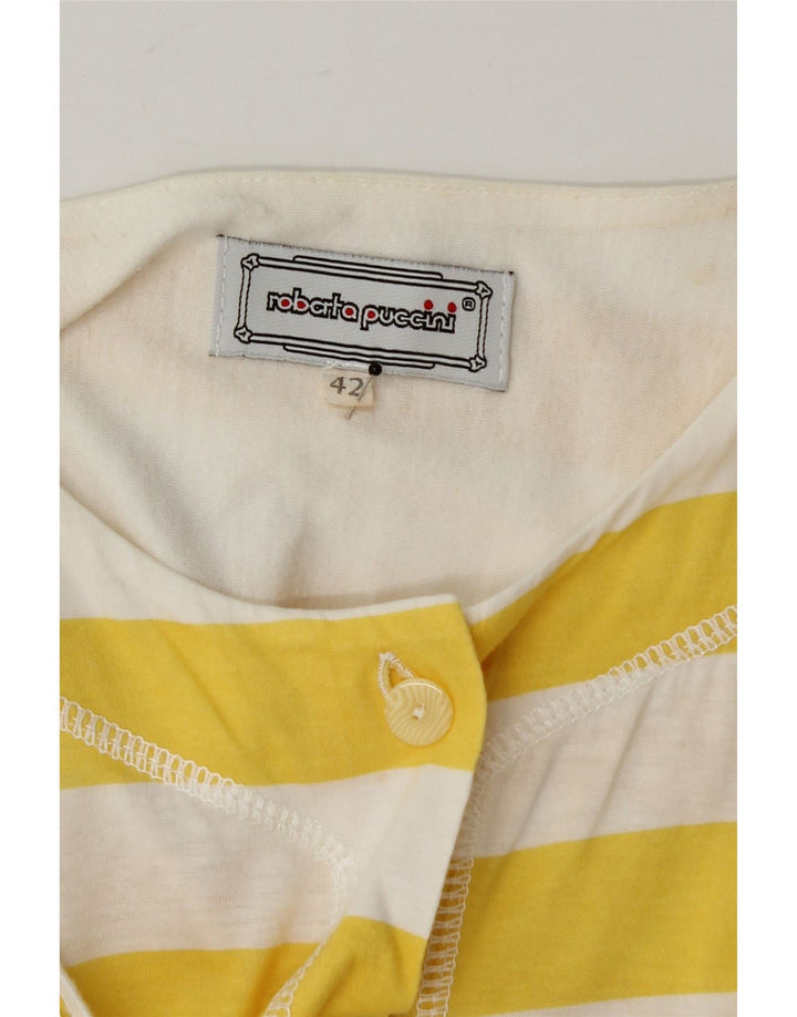 VINTAGE Womens Short Sleeve Shirt Blouse IT 42 Medium Yellow Striped Vintage Vintage and Second-Hand Vintage from Messina Hembry 