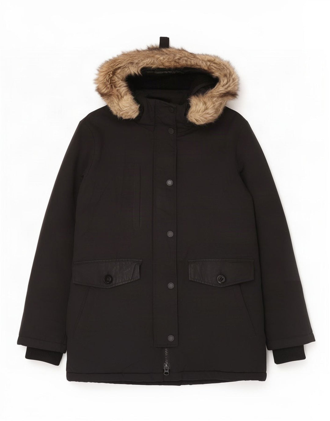 Damska kurtka parka z kapturem Superdry UK 12, średni czarny nylon