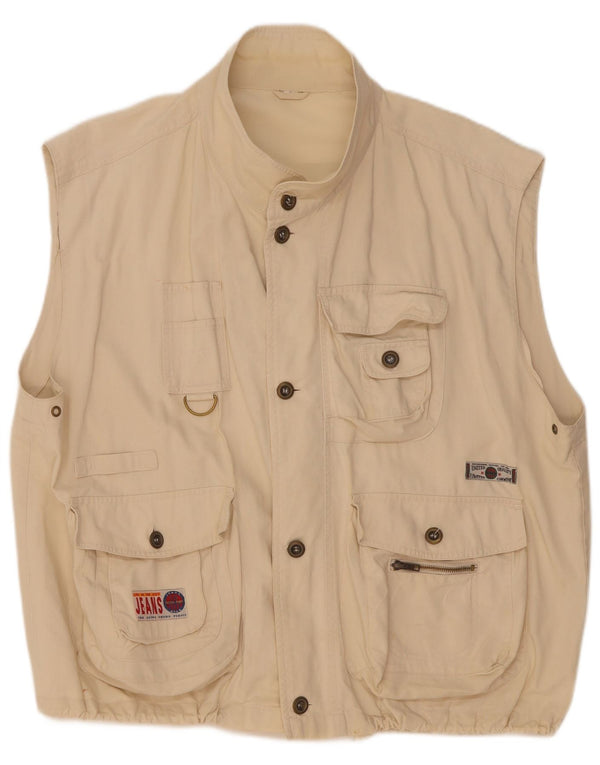 Vintage męska kamizelka Utility UK 44 2XL beżowa bawełna