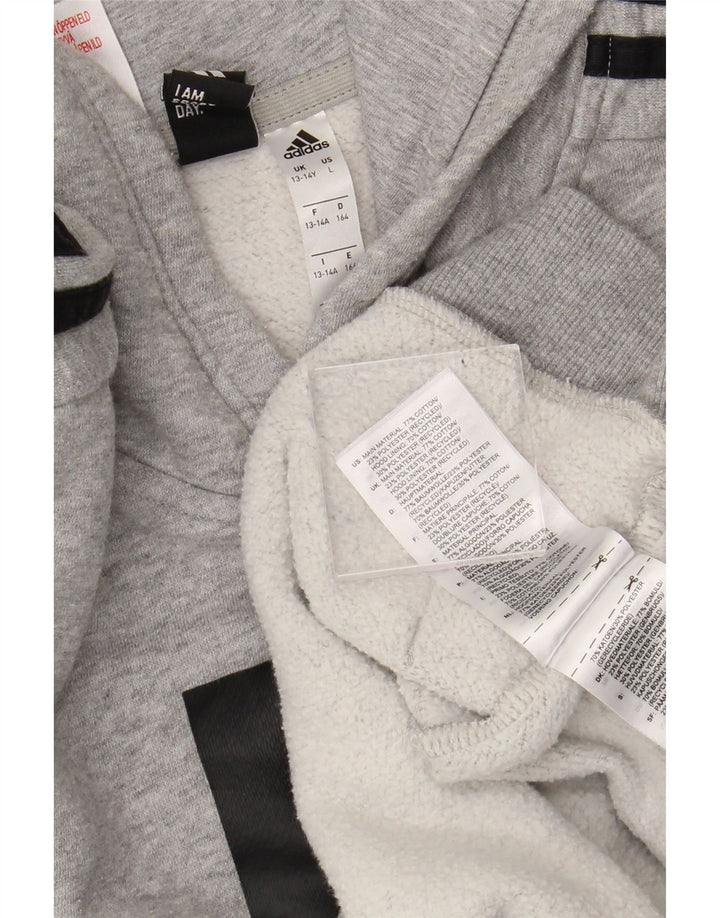 Chłopięcy sweter z kapturem ADIDAS z grafiką 13-14 lat, szara bawełna
