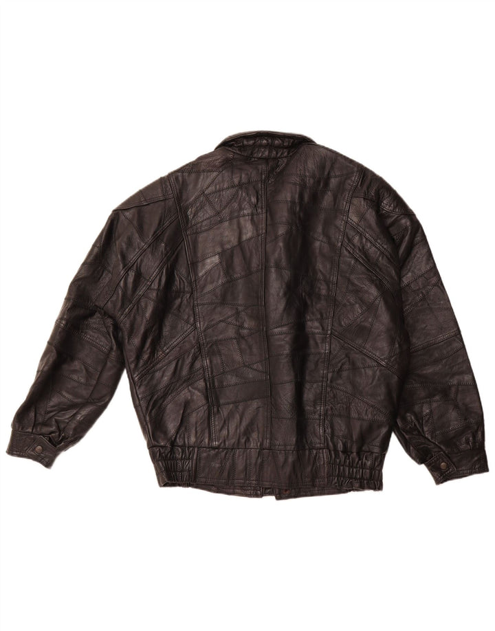 Męska skórzana kurtka wojskowa VINTAGE o luźnym kroju UK 36, mała czarna patchworkowa