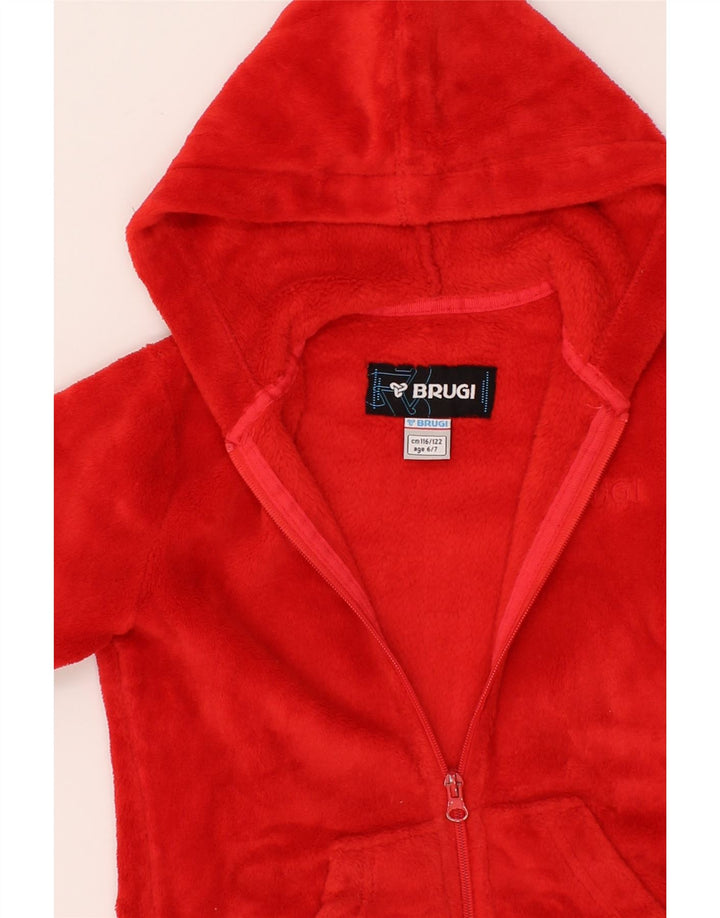 BRUGI Girls Hooded Fleece Jacket 6-7 Years Red Polyester Vintage Brugi and Second-Hand Brugi from Messina Hembry 