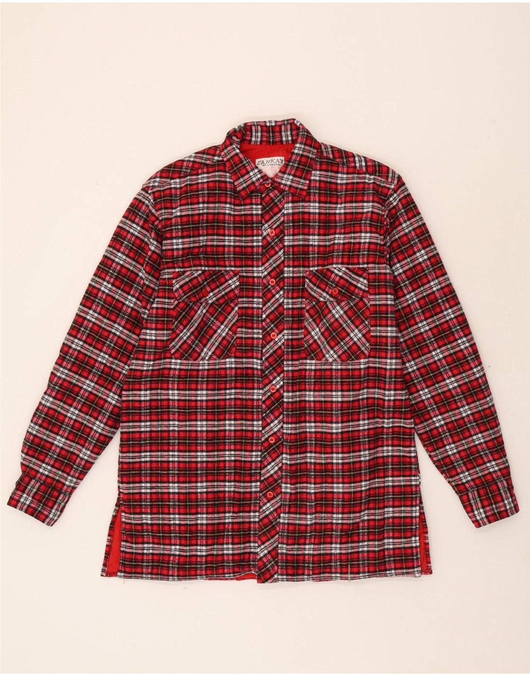 VINTAGE Mens Flannel Shirt Small Red Check Cotton Vintage Vintage and Second-Hand Vintage from Messina Hembry 