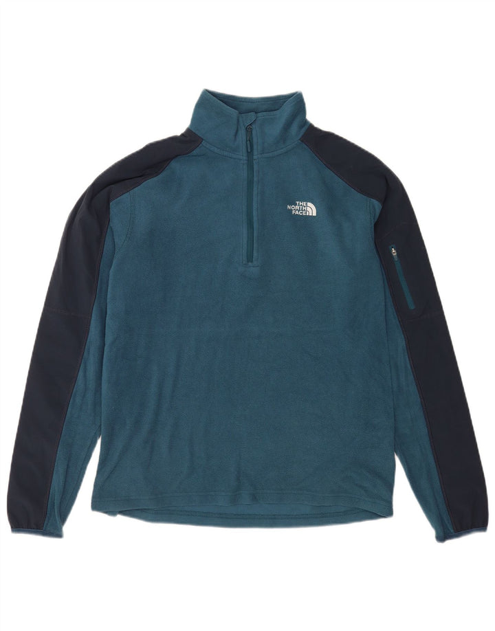 Męski sweter polarowy The North Face z zamkiem błyskawicznym i małym niebieskim poliestrem w blokach kolorów