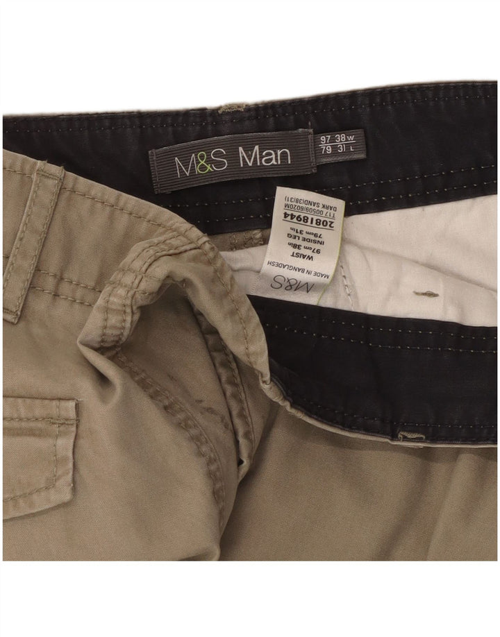 Marks & Spencer Męskie proste spodnie cargo W38 L31 Beżowa bawełna