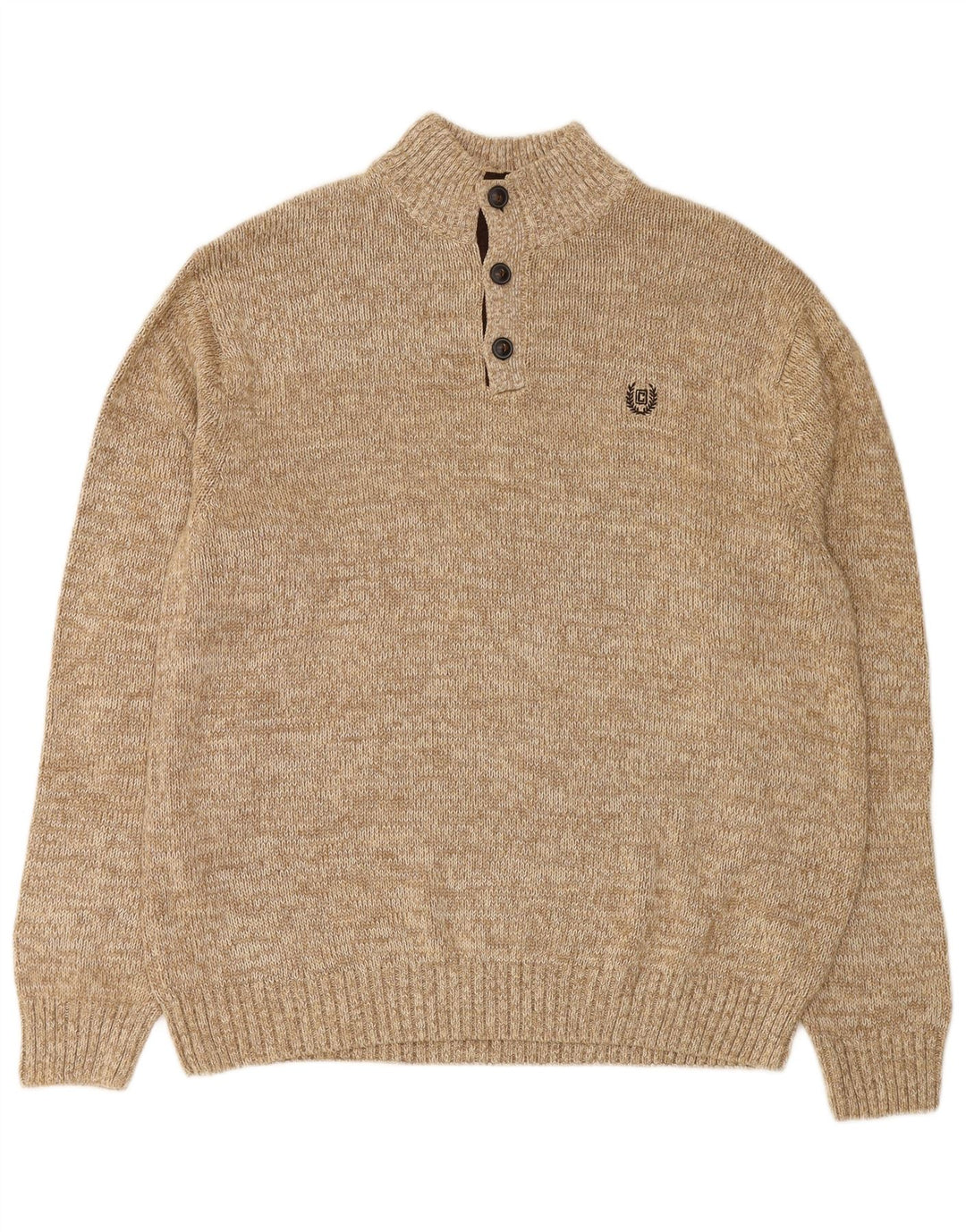 CHAPS Mens Button Neck Jumper Sweater 2XL Beige Colourblock Cotton