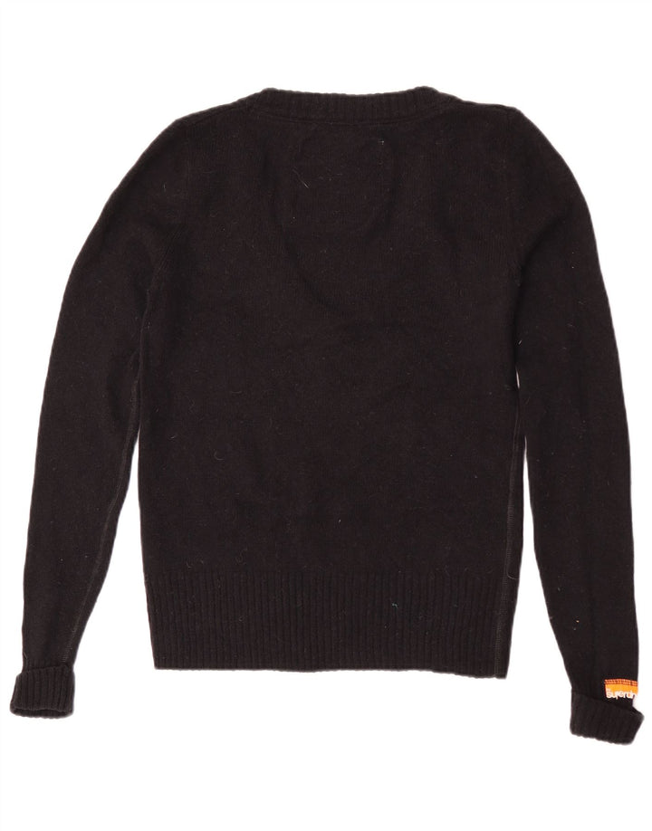 Damski sweter Superdry z dekoltem w kształcie litery V, UK 12, średnia czarna wełna