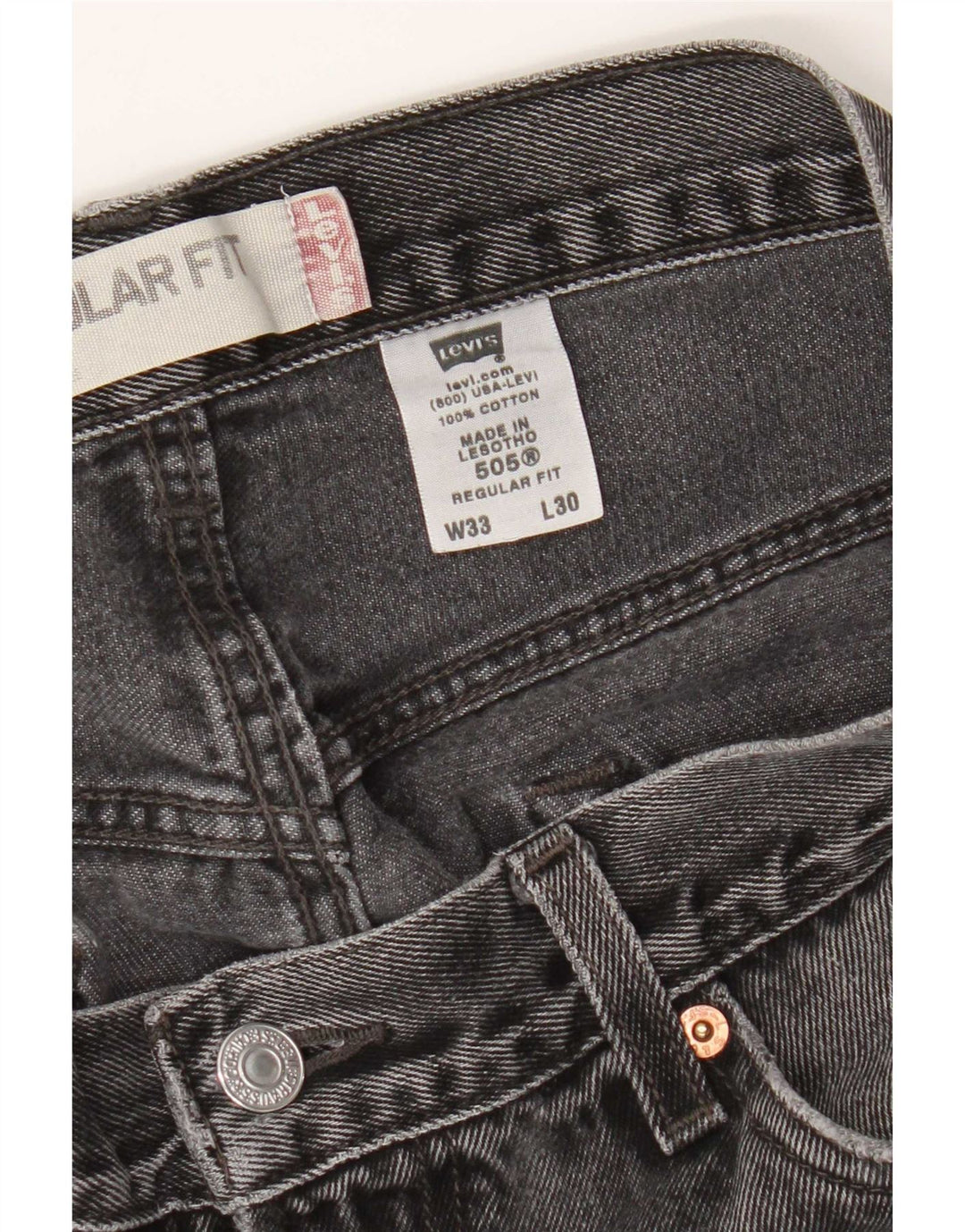 Męskie jeansy Levi's 505 o regularnym kroju W33 L30 Szara bawełna