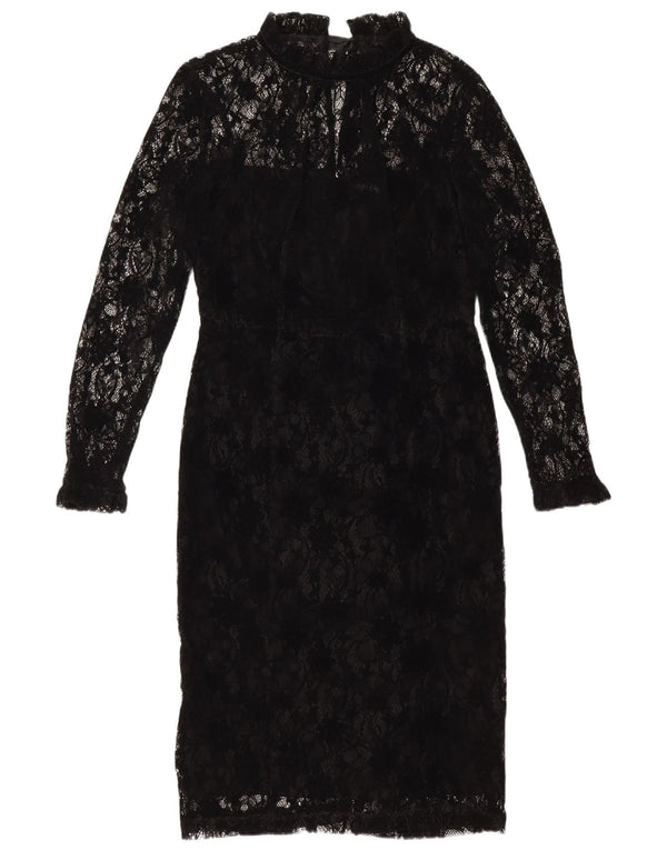 Marks & Spencer Damska sukienka płaszczowa z długim rękawem UK 12, średnia czarna w kwiaty