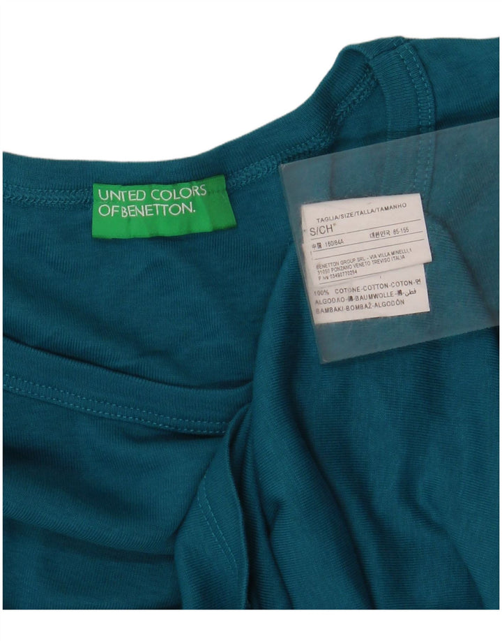 Damski top graficzny BENETTON z długim rękawem, UK 10, mały, niebieski, bawełniany