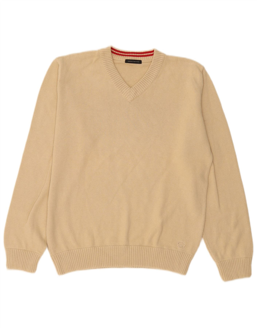Męski sweter Sergio Tacchini z dekoltem w kształcie litery V, mały, beżowy, bawełniany