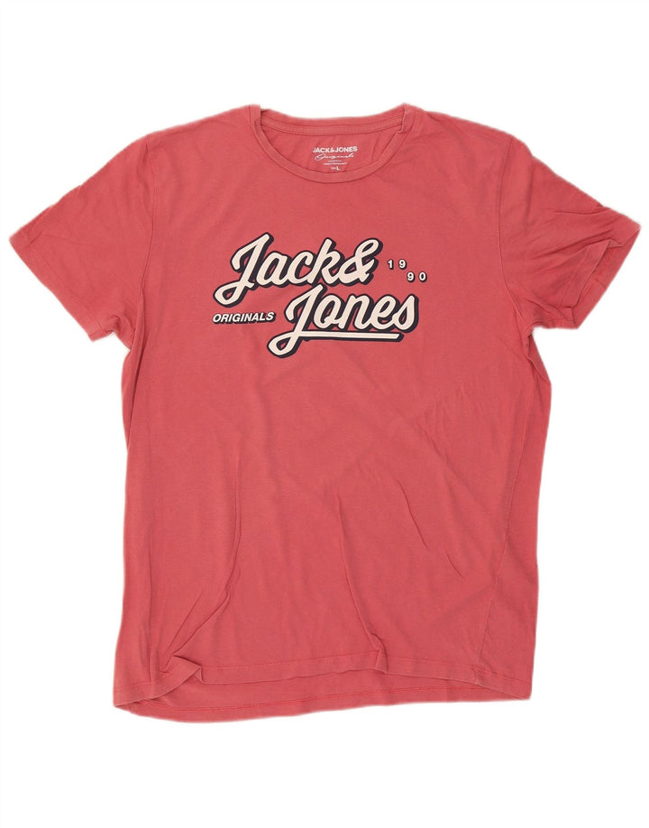 Męski T-shirt z grafiką Jack & Jones, duży, różowy, bawełniany