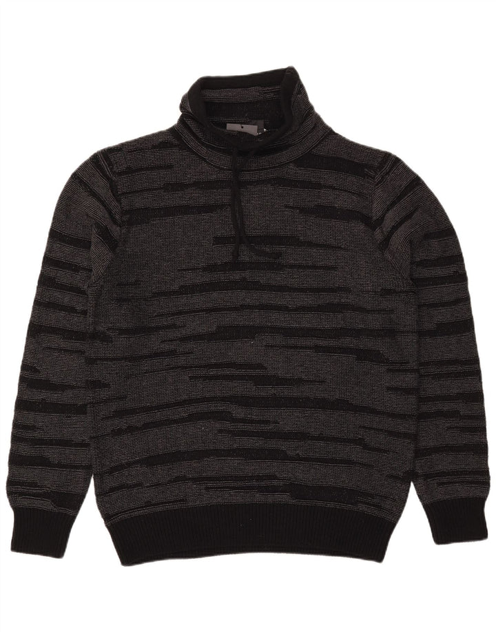 Dkny Męski sweter z golfem, średniej wielkości, czarny, bawełniany w paski