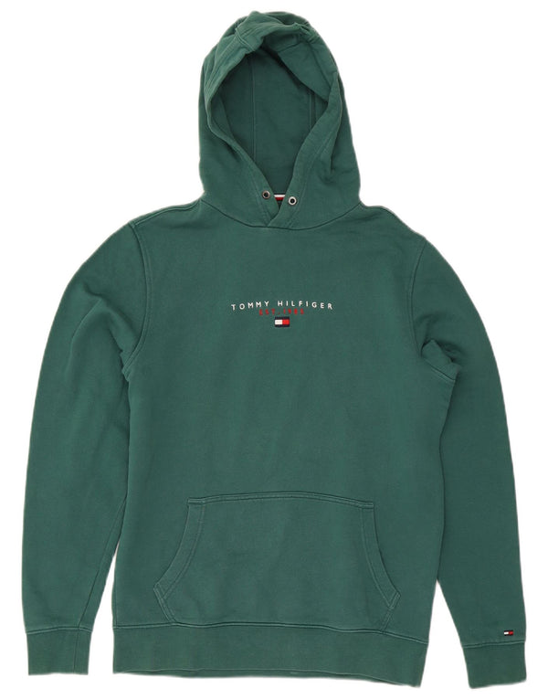 Męski sweter z kapturem i grafiką Tommy Hilfiger, mały, zielony, bawełniany