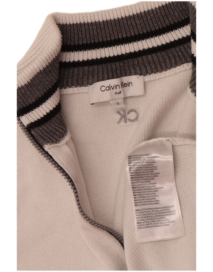 Męski sweter zapinany na zamek Calvin Klein, mały, biały, bawełniany