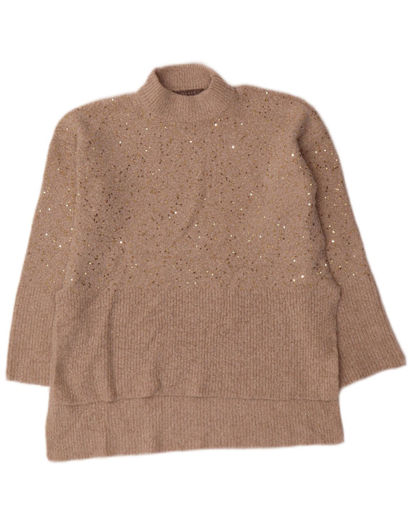 Oasis Damski sweter oversize z golfem UK 6 XS Beżowy Akryl