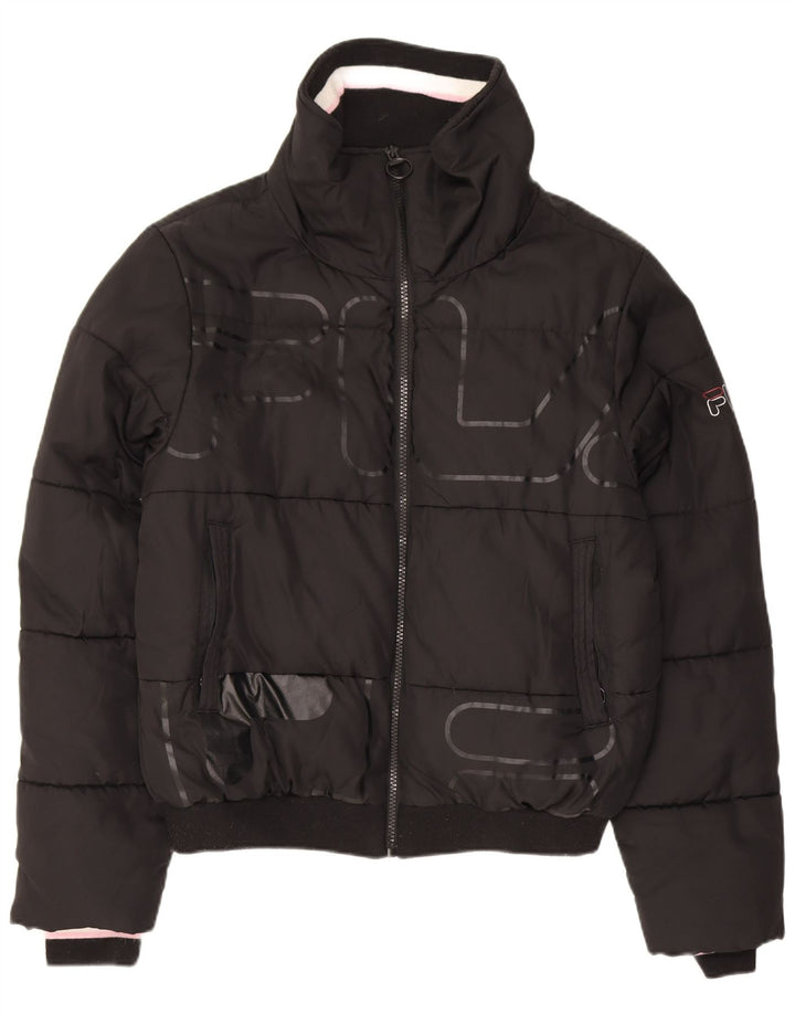 Damska kurtka Fila z grafiką, oversize, wyściełana UK 10, mała, czarna, poliester