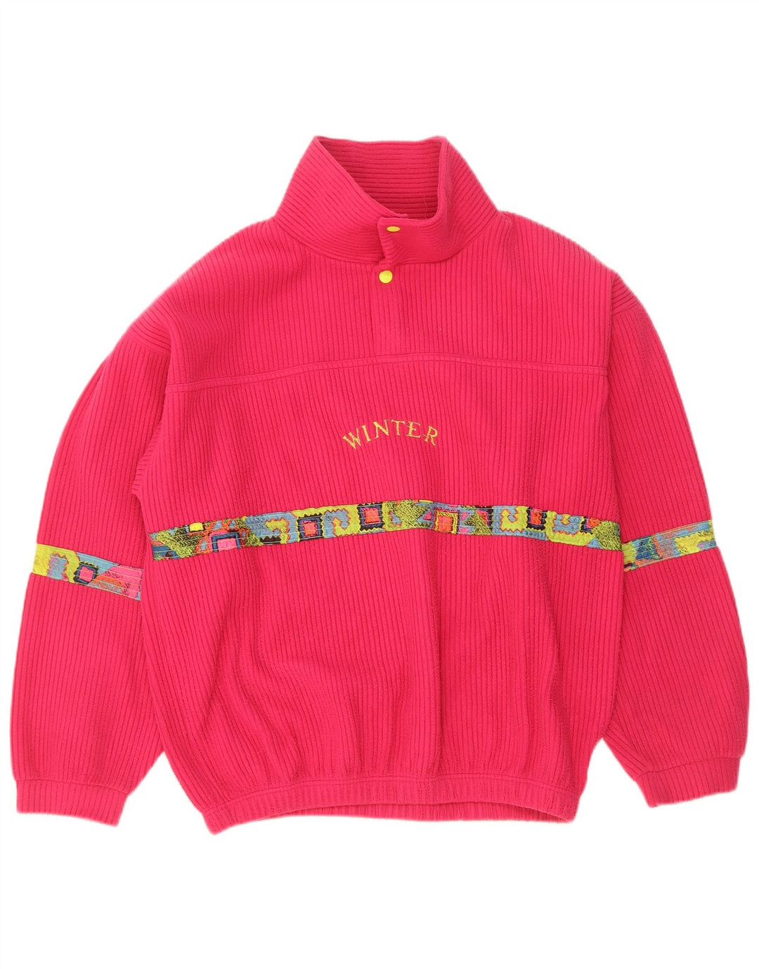 Vintage damski sweter oversize z polaru z grafiką UK 14, średni róż