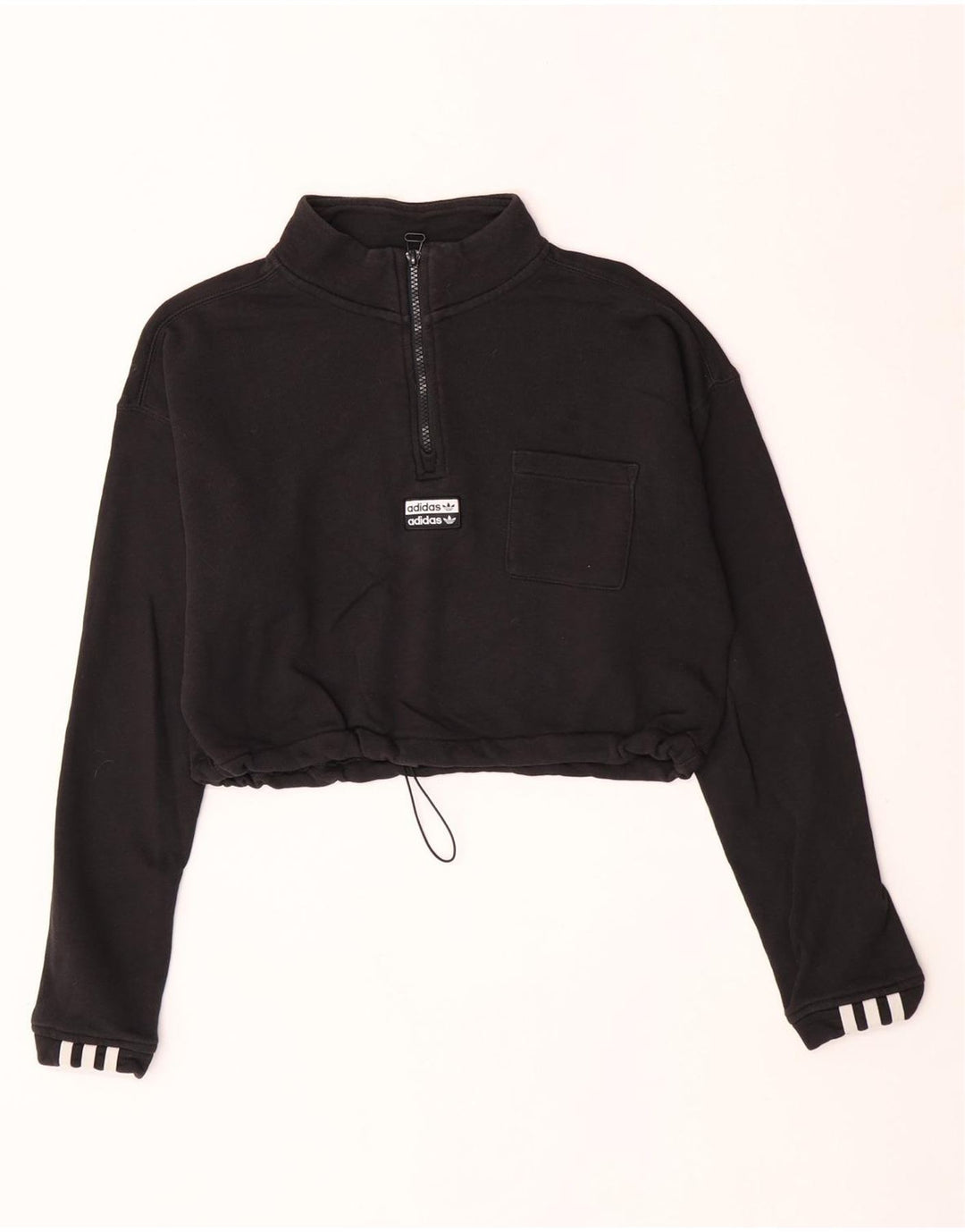 Damska bluza Adidas z krótkim rękawem i zamkiem błyskawicznym UK 12, średnia czarna bawełna