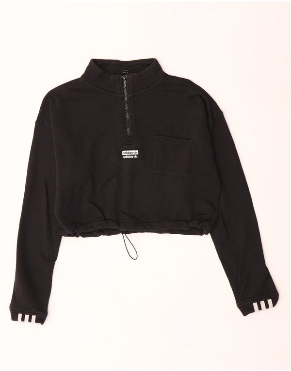 Damska bluza Adidas z krótkim rękawem i zamkiem błyskawicznym UK 12, średnia czarna bawełna
