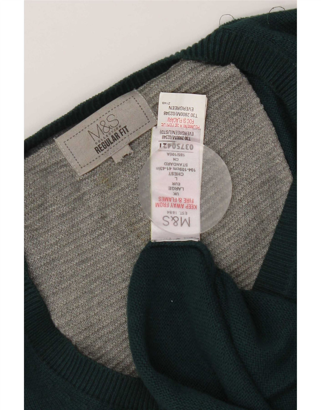 Marks & Spencer Męski sweter o regularnym kroju z dekoltem w kształcie litery V, duży, zielony, bawełniany