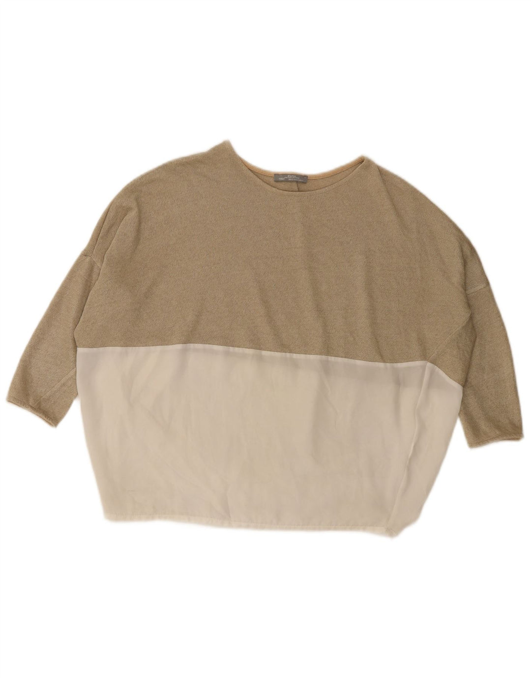 Damski top oversize Zara z rękawem 3/4, UK 10, mały beżowy blok kolorów
