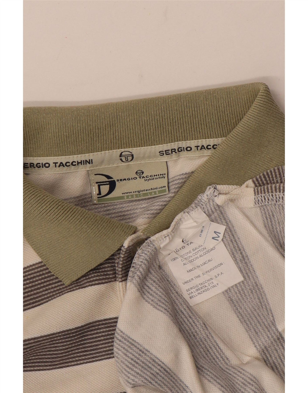 Męska koszulka polo Sergio Tacchini, bawełniana w średnie złamane białe paski