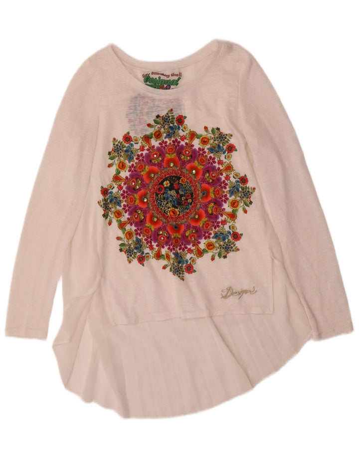 Damska tunika graficzna Desigual Top UK 10, mała, biała w kwiaty