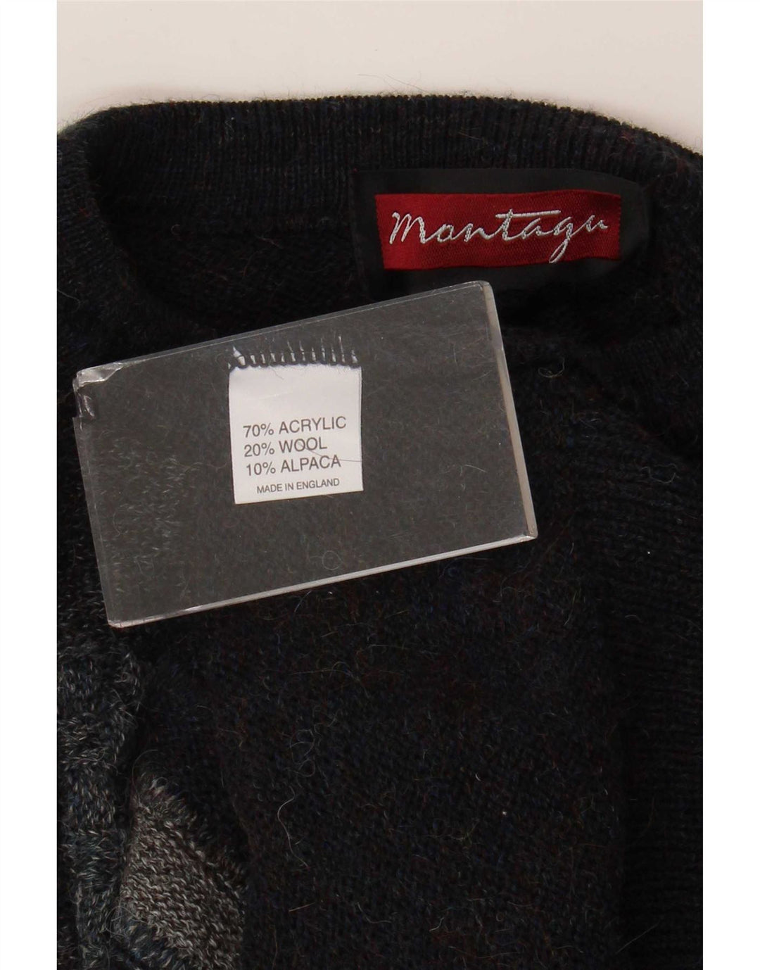 Vintage męski sweter z okrągłym dekoltem, średni granatowy, akrylowy blok kolorów